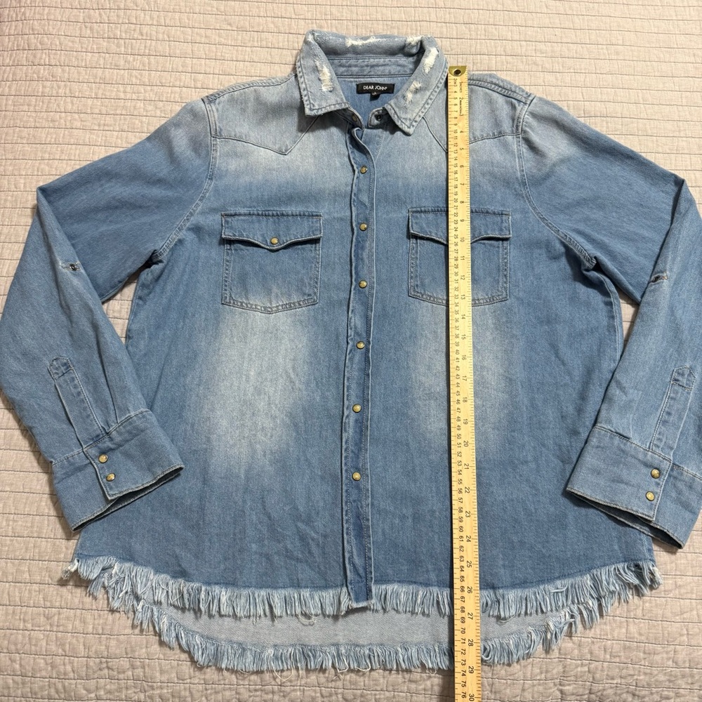 Dear John Denim Western Chambray Denim Distressed Shirt Blue Size Large - Picture 6 of 9